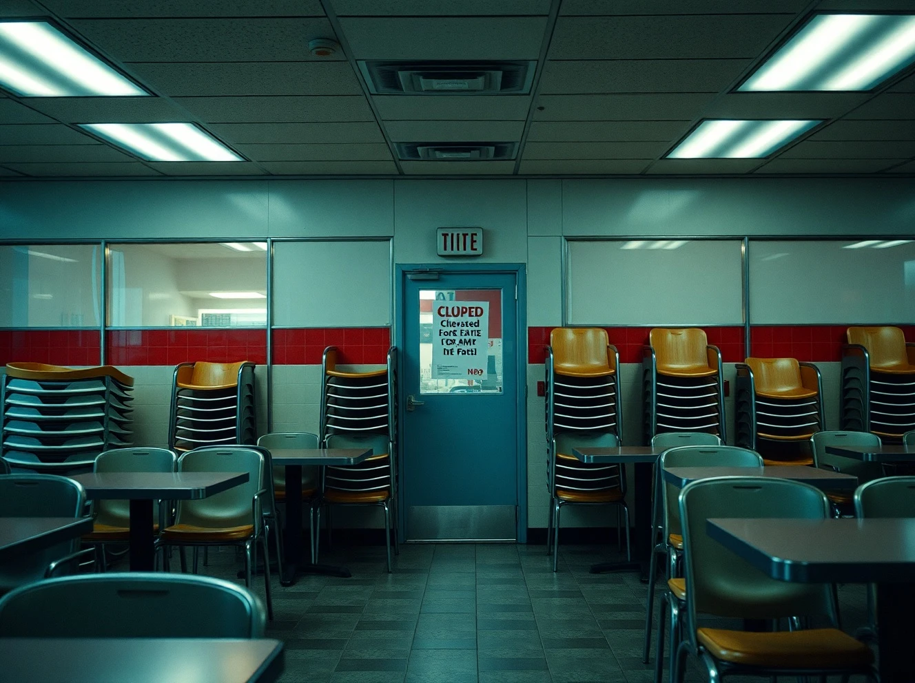 Fast-food chain closes multiple restaurants with empty dining area and closed signs visible