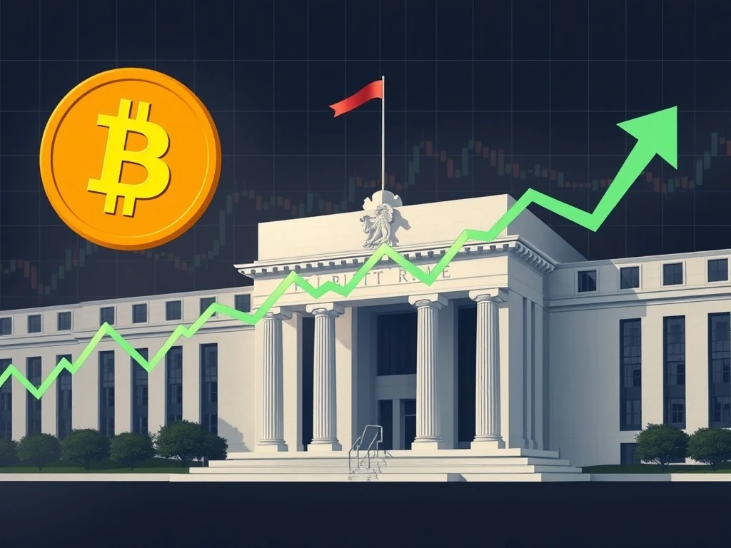 Bitcoin price chart reacting to Fed policy shifts with upward trajectory and institutional inflows