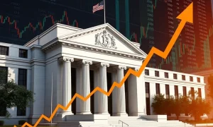 Bitcoin price chart reacting to Federal Reserve rate cut decision showing market volatility and economic impact