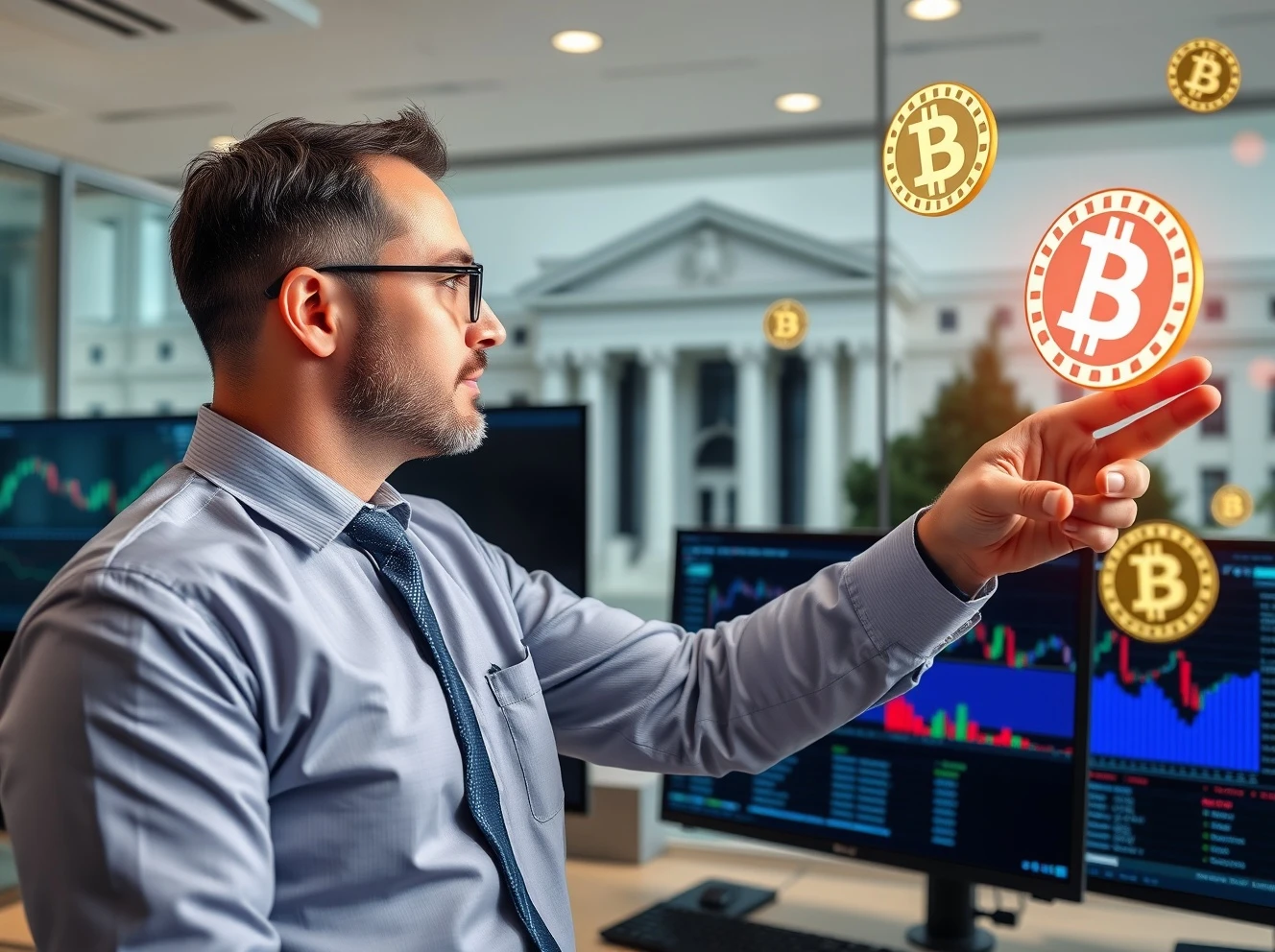 Analyst discussing urgent Fed rate cut prediction with financial charts and crypto market data
