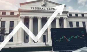 Federal Reserve building with economic data charts showing impending rate cut decision