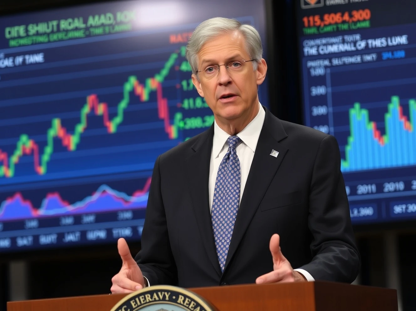 Jerome Powell discussing Fed rate cuts during Federal Reserve press conference