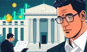 IMF advising cautious Fed rate cuts for economic stability with financial charts background