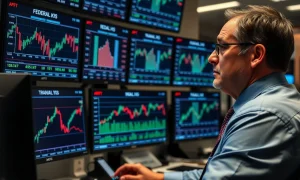Federal Reserve watchers analyzing economic data with concerned expressions during market volatility