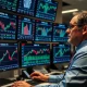 Federal Reserve watchers analyzing economic data with concerned expressions during market volatility
