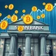 Bank embracing Bitcoin custody services with stock market growth visualization