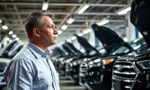Ford reliability crisis shown through multiple vehicles requiring mechanical repairs at dealership service center