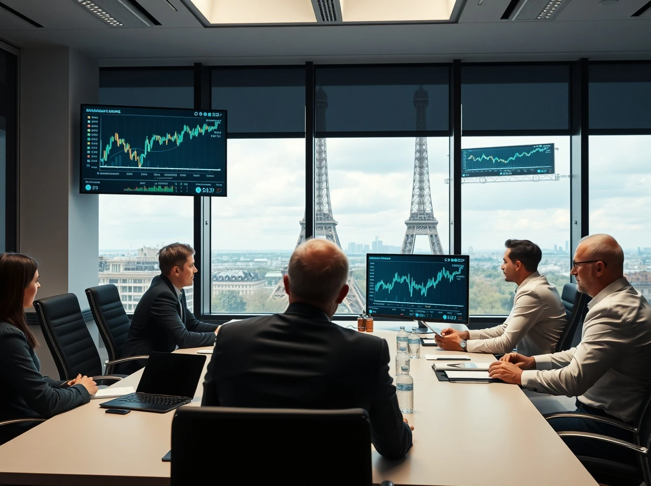 French corporate Bitcoin treasury strategy meeting with digital charts