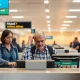 Frontier Airlines passenger convenience controversy showing frustrated traveler at check-in counter