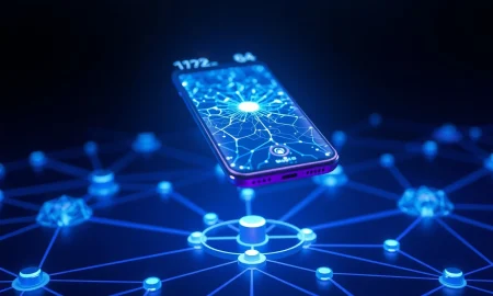 Gaia decentralized AI smartphone displaying neural network interface with blockchain connectivity