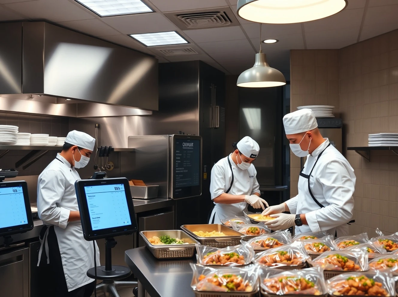 Modern ghost kitchen facility enabling efficient restaurant delivery operations