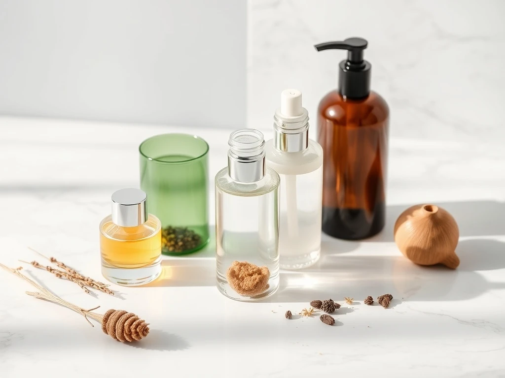 Premium glass cosmetic bottles showcasing sustainable luxury packaging for beauty products