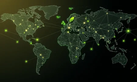 A visual representation of global supply chain transparency, showing digital connections across a world map, symbolizing ethical sourcing and data integrity.