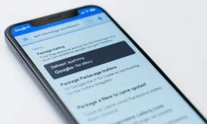 Gmail package tracking feature showing delivery status and purchase information on mobile device