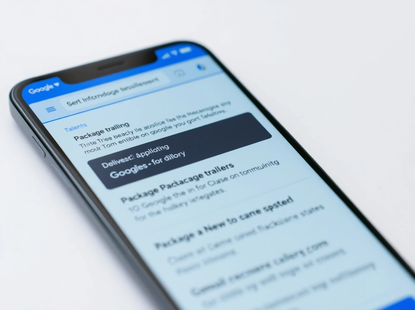 Gmail package tracking feature showing delivery status and purchase information on mobile device