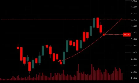GMX cryptocurrency price chart showing dramatic 41% decline with technical indicators