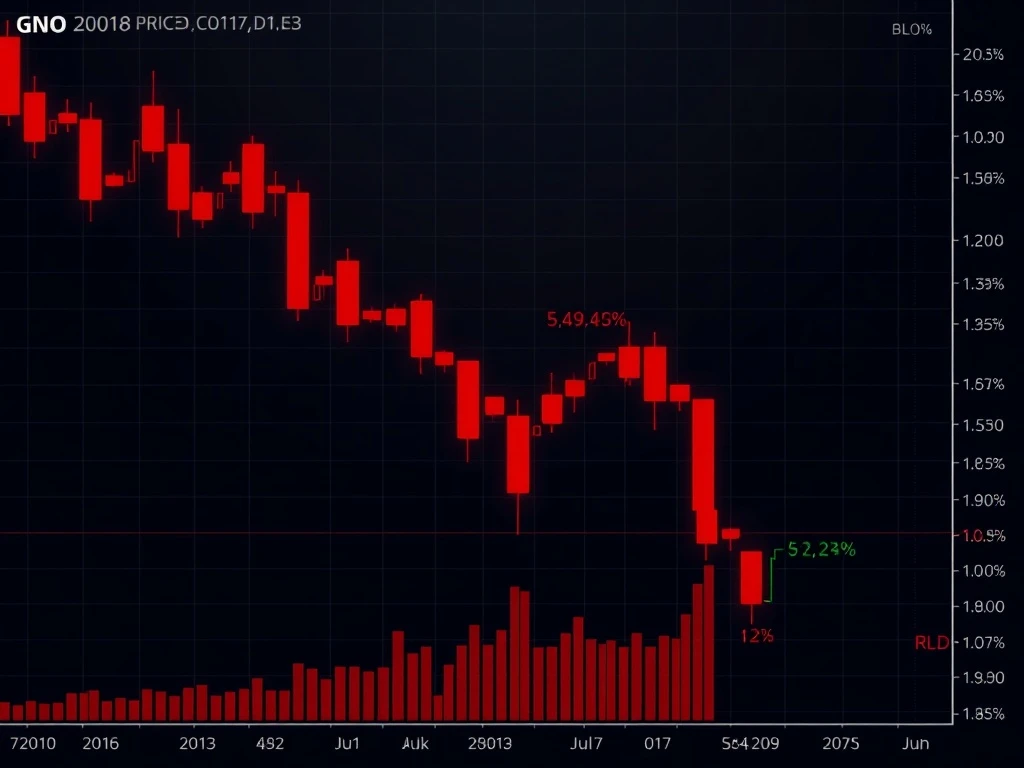 GNO price drop analysis showing severe cryptocurrency market decline with technical indicators
