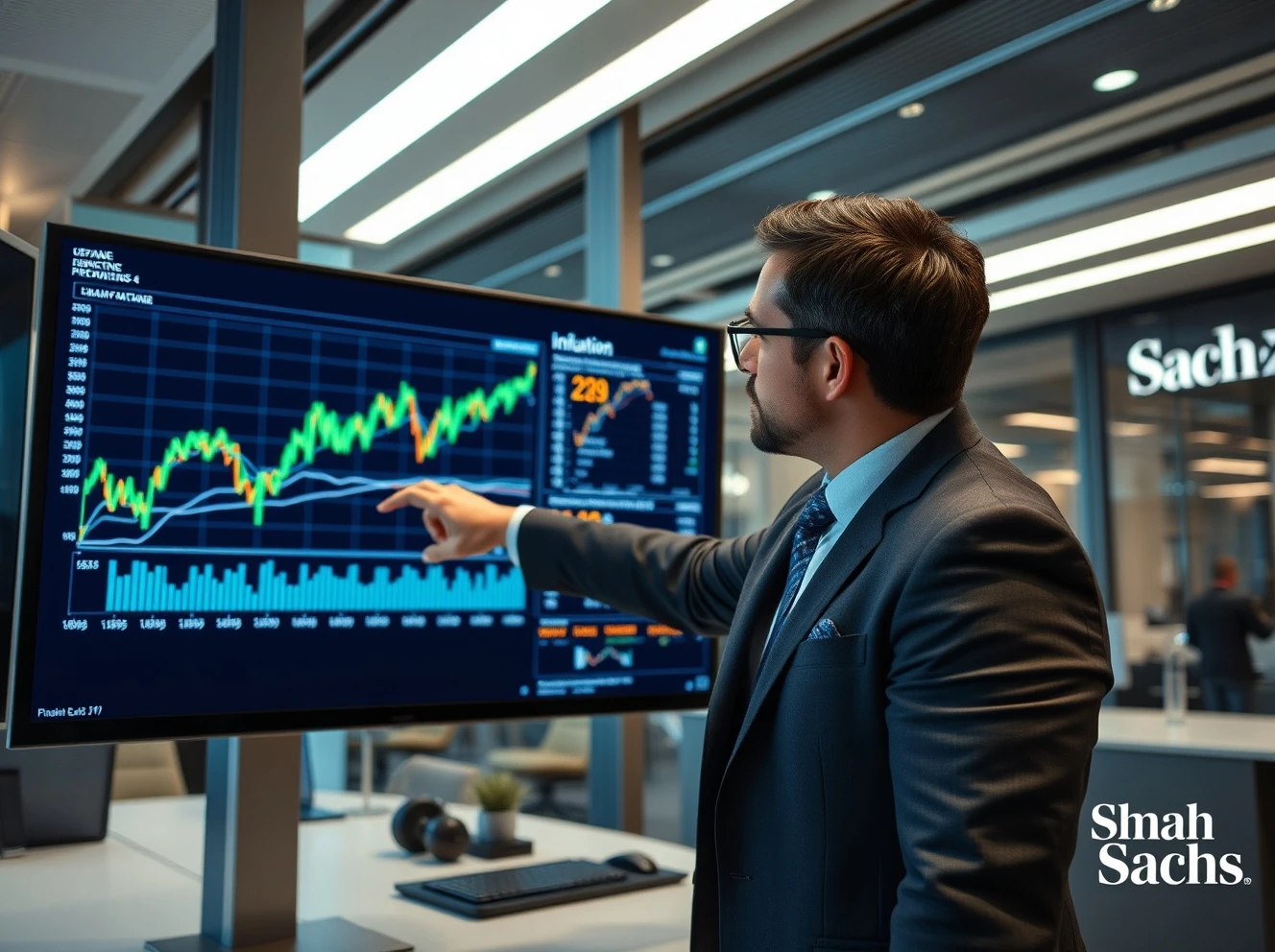 Goldman Sachs analyst presenting critical CPI inflation prediction data to financial team