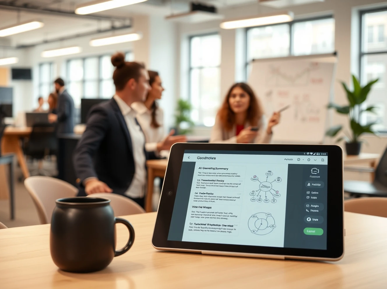 Goodnotes AI assistant displaying collaborative whiteboard with professional team brainstorming session