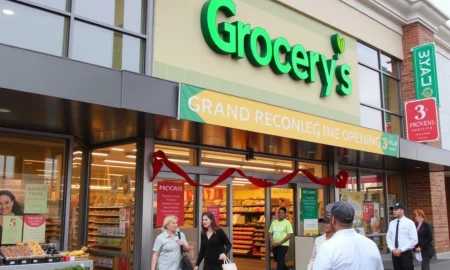 Grocery chain rebrand success story showing customers returning to reopened stores