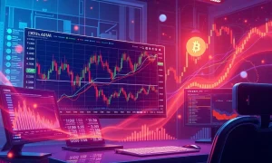 Algorithmic trading dashboard showing HFT cryptocurrency massive price surge with real-time data analytics