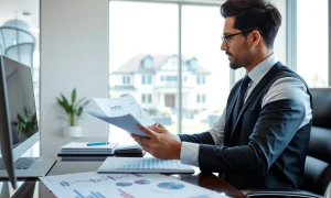 Professional analyzing high-value mortgage rates document with financial charts
