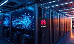 Huawei's advanced AI infrastructure connecting multiple graphics cards for enhanced computing power