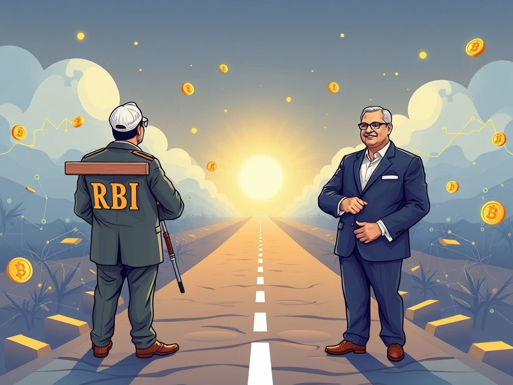India crypto regulation crossroads showing financial authorities and digital currency pathways
