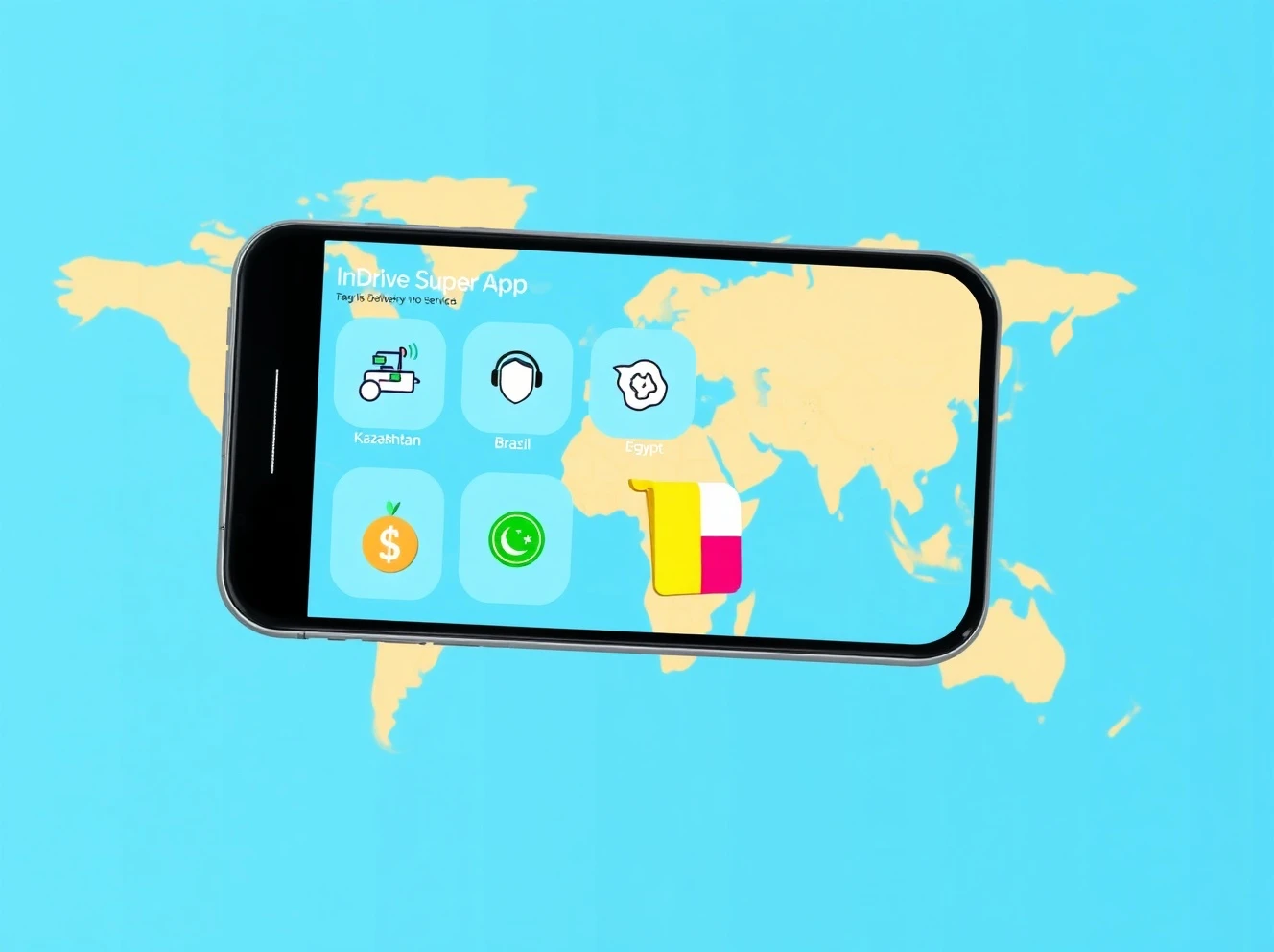 InDrive super app interface showing multiple services including ride-hailing and grocery delivery