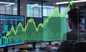 Stock market chart reacting to latest inflation numbers with upward trending lines and economic indicators