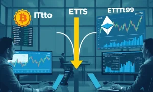 Institutional crypto allocation trends showing capital movement from Bitcoin to Ethereum ETFs with financial analytics
