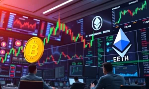 Institutional investors analyzing Bitcoin and Ethereum market data during capital reallocation between digital assets