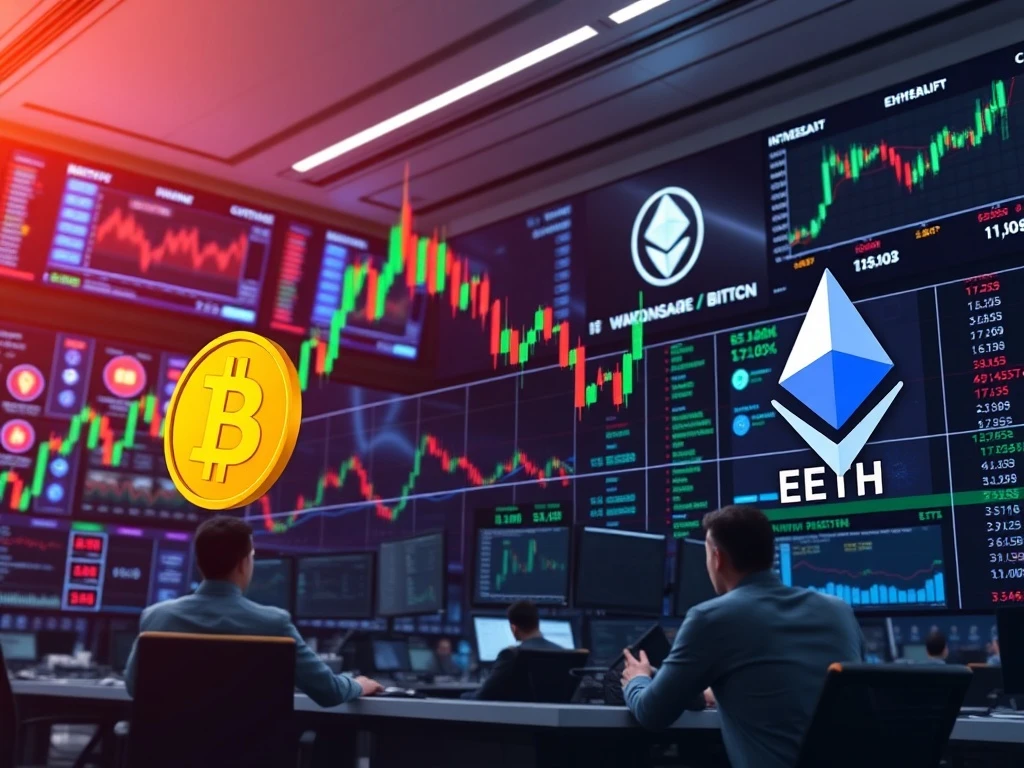 Institutional investors analyzing Bitcoin and Ethereum market data during capital reallocation between digital assets