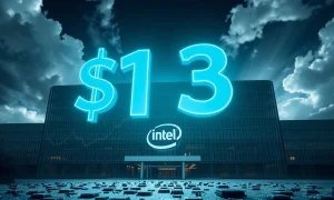 Intel financial challenge illustrated through corporate financial charts and semiconductor components