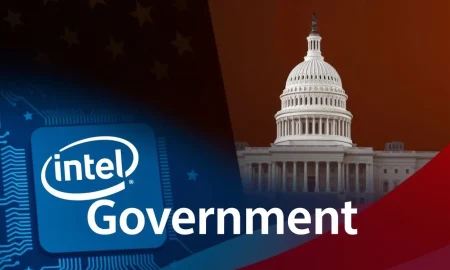 Illustrates the strategic Intel government stake in semiconductor manufacturing, symbolizing US efforts to bolster domestic chip production.