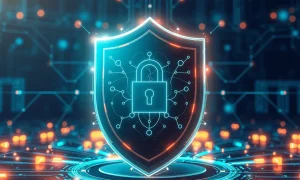 AI security shield protecting neural network from cyber threats
