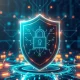 AI security shield protecting neural network from cyber threats