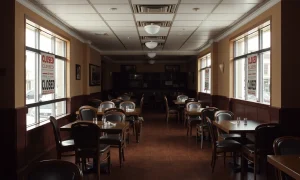 Italian restaurant bankruptcy showing closed dining establishment with empty tables