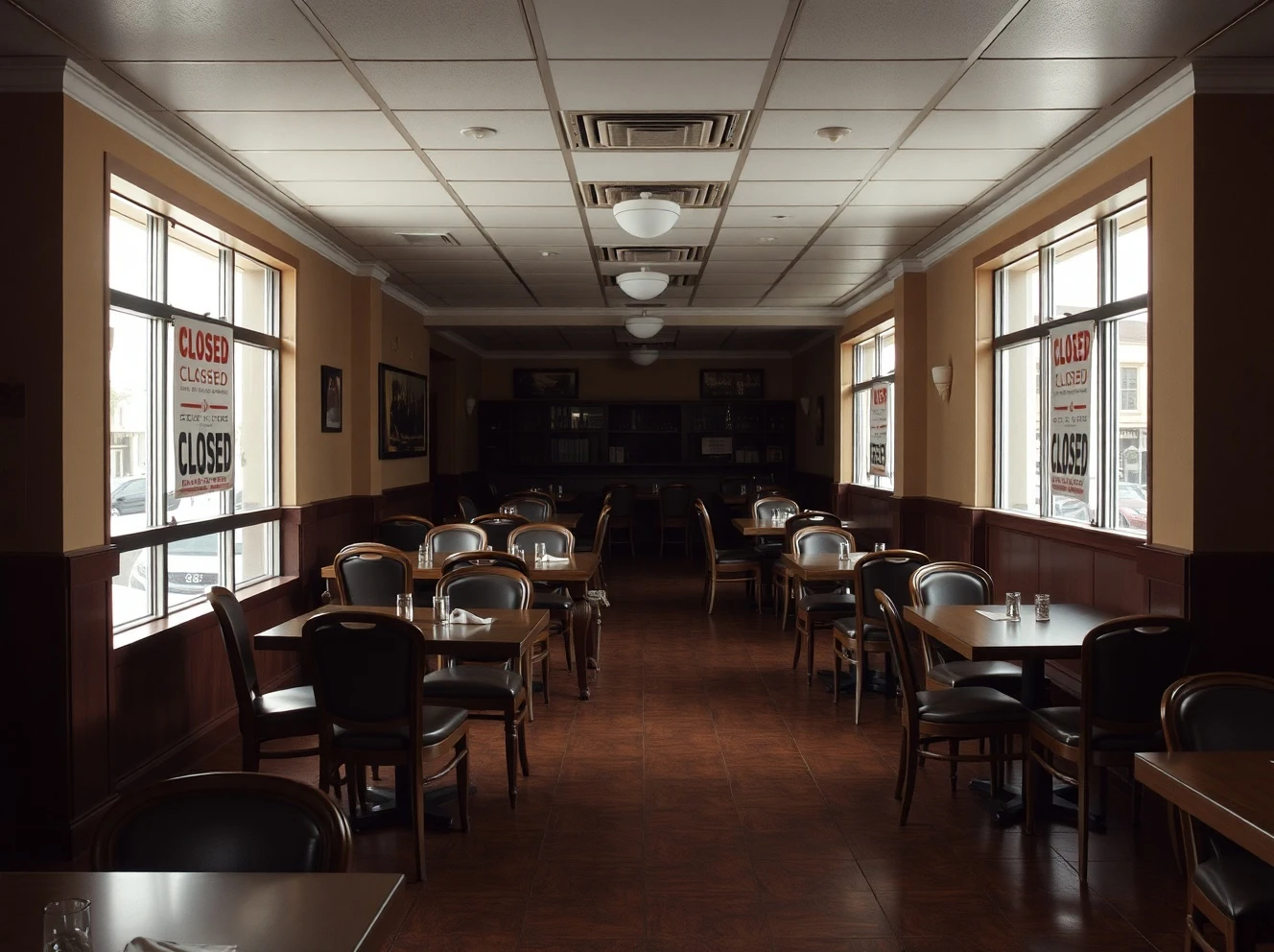 Italian restaurant bankruptcy showing closed dining establishment with empty tables