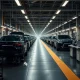 Jaguar Land Rover production crisis showing empty factory assembly line during extended shutdown