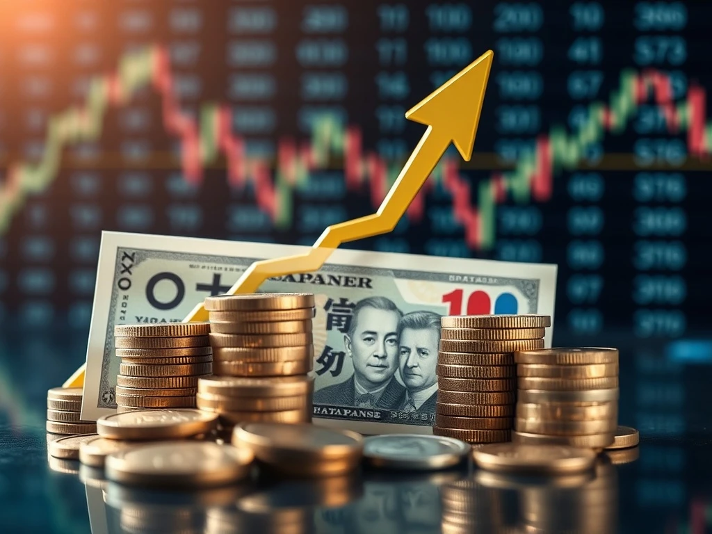 Japanese Yen currency showing upward trend with financial market analysis background