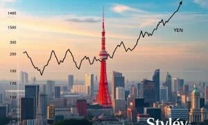 Japanese Yen currency chart showing strong upward trend against US dollar