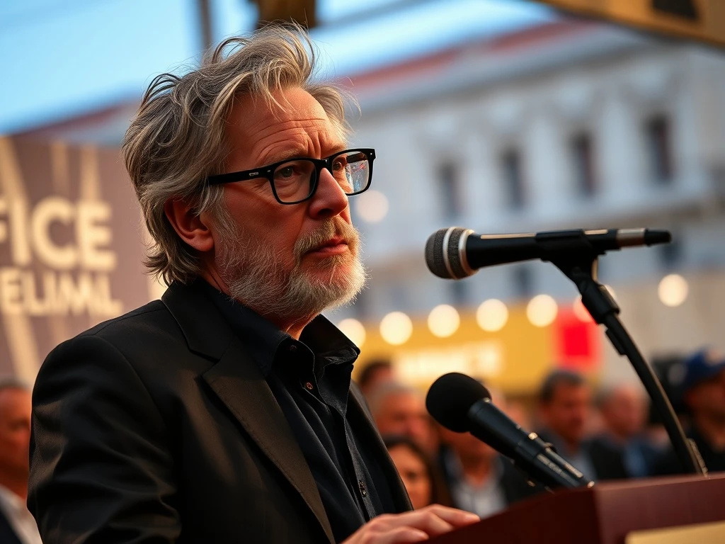 Jim Jarmusch discussing Mubi Sequoia funding controversy at Venice Film Festival press conference