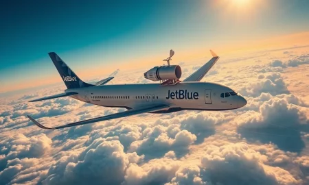 JetBlue aircraft using Amazon Project Kuiper satellite internet connectivity during flight