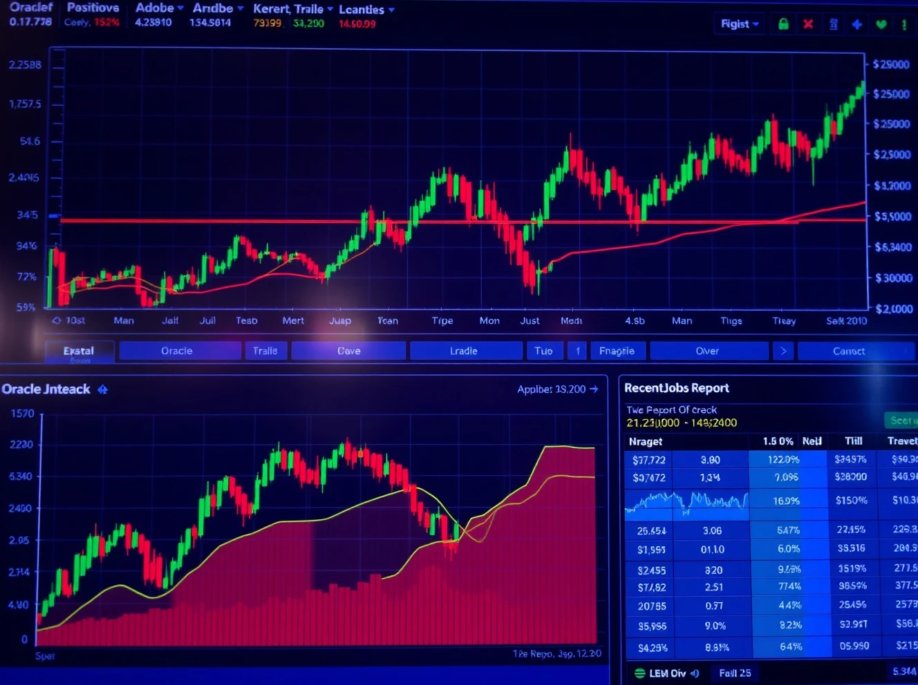 Market analysis showing stock performance after positive jobs report data