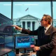 JPMorgan analyst discussing Fed rate cuts forecast with economic data charts