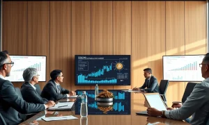 Strategic stablecoin cooperation meeting between traditional banking and cryptocurrency leaders discussing digital finance innovation