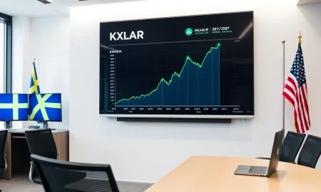 Klarna IPO announcement with stock market growth visualization showing financial recovery