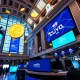 Klarna IPO celebration at New York Stock Exchange with digital payment visualization
