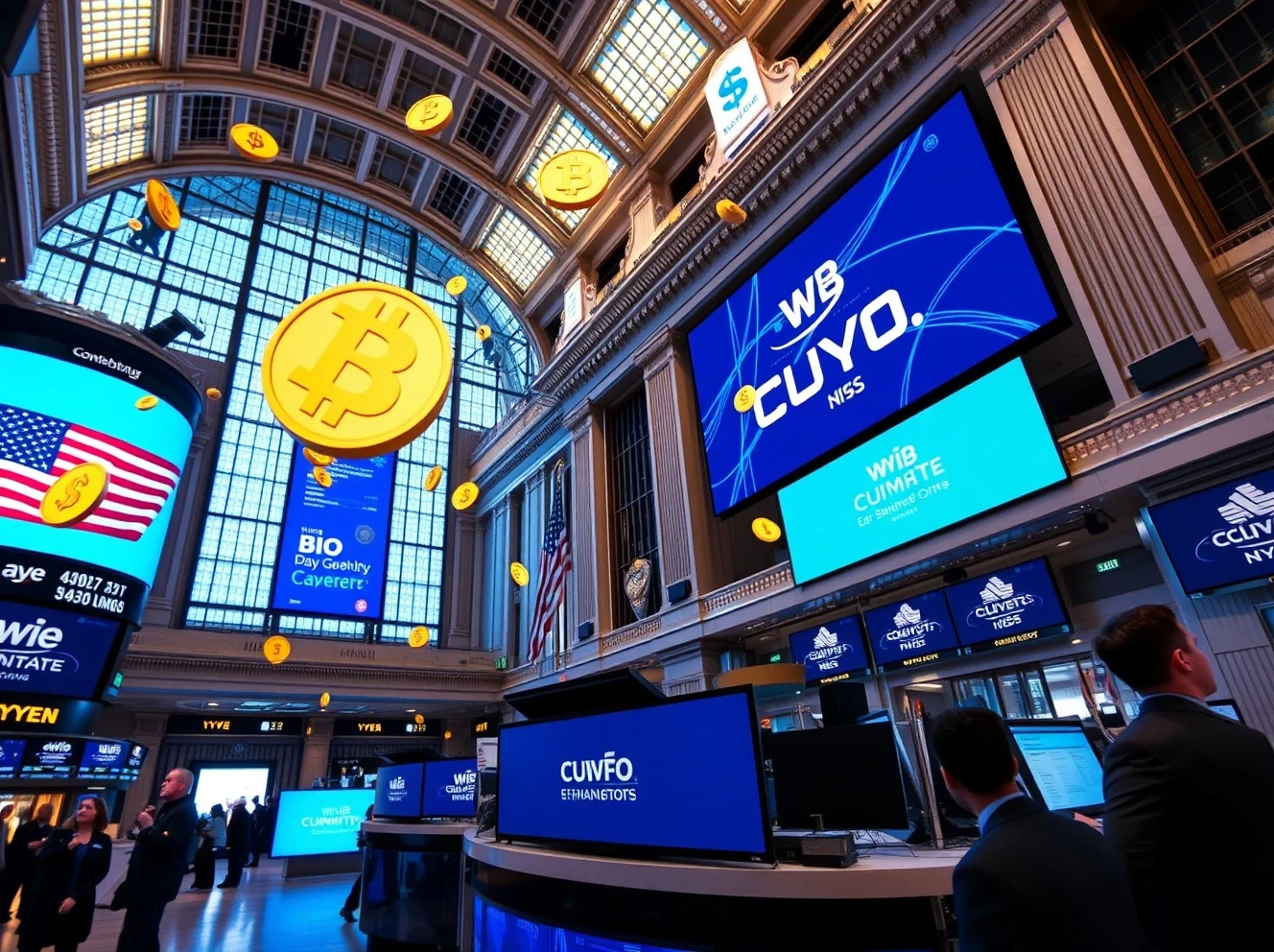 Klarna IPO celebration at New York Stock Exchange with digital payment visualization